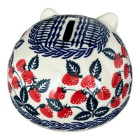 A picture of a Polish Pottery Hedgehog Bank (Fresh Strawberries) | S005U-AS70 as shown at PolishPotteryOutlet.com/products/hedgehog-bank-fresh-strawberries-s005u-as70