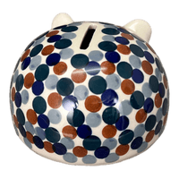 A picture of a Polish Pottery Bank, Hedgehog, 2.5" in "Fall Confetti" by Manufaktura | S005U-BM01 as shown at PolishPotteryOutlet.com/products/hedgehog-bank-fall-confetti-s005u-bm01