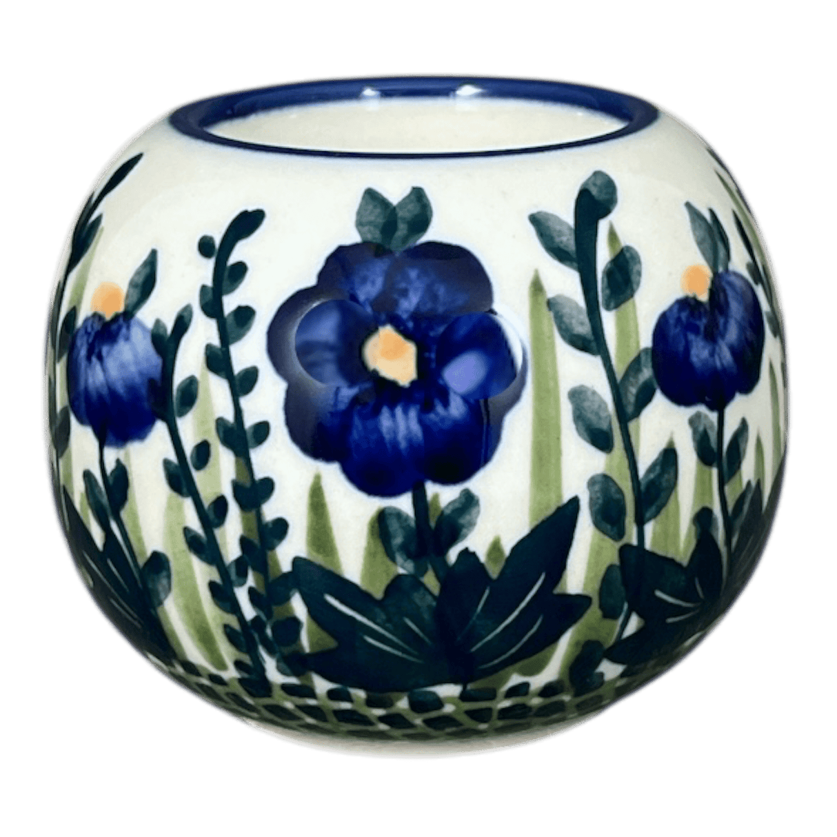 Candle Holder, Ball-Shaped, 2.5" in "Bouncing Blue Blossoms" by Manufaktura | S007U-IM03