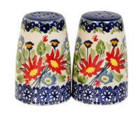 A picture of a Polish Pottery 3.75" Salt and Pepper (Floral Fantasy) | S086S-P260 as shown at PolishPotteryOutlet.com/products/3-75-salt-and-pepper-floral-fantasy