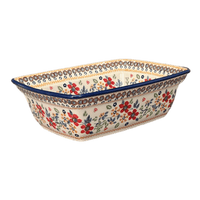 A picture of a Polish Pottery Deep 7.5" x 10" Casserole Dish (Ruby Duet) | S105S-DPLC as shown at PolishPotteryOutlet.com/products/deep-7-5-x-10-casserole-dish-ruby-duet-s105s-dplc