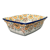 A picture of a Polish Pottery Deep 7.5" x 10" Casserole Dish (Autumn Harvest) | S105S-LB as shown at PolishPotteryOutlet.com/products/7-5-x-10-deep-casserole-dish-autumn-harvest-s105s-lb