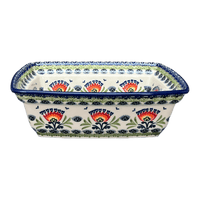 A picture of a Polish Pottery Deep 7.5" x 10" Casserole Dish (Floral Fans) | S105S-P314 as shown at PolishPotteryOutlet.com/products/7-5-x-10-deep-casserole-dish-floral-fans-s105s-p314
