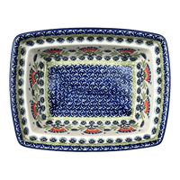 A picture of a Polish Pottery Deep 7.5" x 10" Casserole Dish (Floral Fans) | S105S-P314 as shown at PolishPotteryOutlet.com/products/7-5-x-10-deep-casserole-dish-floral-fans-s105s-p314