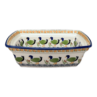 A picture of a Polish Pottery Deep 7.5" x 10" Casserole Dish (Ducks in a Row) | S105U-P323 as shown at PolishPotteryOutlet.com/products/7-5-x-10-deep-casserole-dish-ducks-in-a-row-s105u-p323