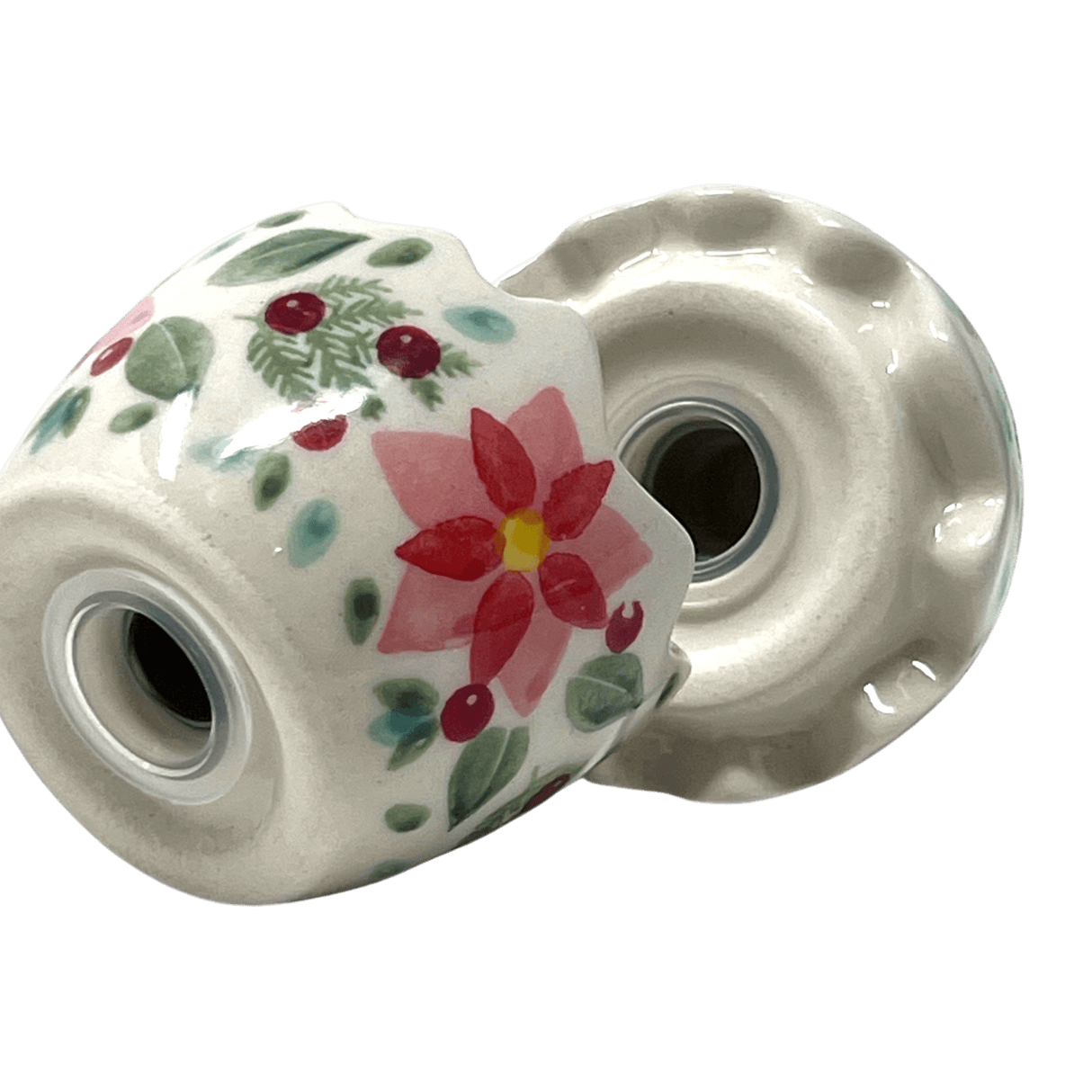 Salt & Pepper, Egg, 3" in "Pink Poinsettia" by Manufaktura | S115S-PS14