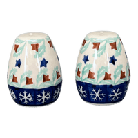 A picture of a Polish Pottery Salt and Pepper Eggs (Starry Wreath) | S118T-PZG as shown at PolishPotteryOutlet.com/products/salt-pepper-eggs-starry-wreath-s118t-pzg