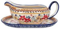 A picture of a Polish Pottery 14 oz. Gravy Boat (Ruby Duet) | S119S-DPLC as shown at PolishPotteryOutlet.com/products/14-oz-gravy-boat-ruby-duet-s119s-dplc