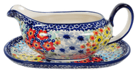 A picture of a Polish Pottery 14 oz. Gravy Boat (Brilliant Garden) | S119S-DPLW as shown at PolishPotteryOutlet.com/products/14-oz-gravy-boat-brilliant-garden-s119s-dplw
