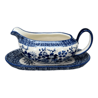 A picture of a Polish Pottery 14 oz. Gravy Boat (Blue Life) | S119S-EO39 as shown at PolishPotteryOutlet.com/products/14-oz-gravy-boat-blue-life-s119s-eo39