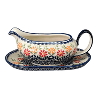 A picture of a Polish Pottery 14 oz. Gravy Boat (Flower Power) | S119T-JS14 as shown at PolishPotteryOutlet.com/products/14-oz-gravy-boat-flower-power-s119t-js14