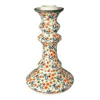 A picture of a Polish Pottery Candlestick (Peach Blossoms) | S124S-AS46 as shown at PolishPotteryOutlet.com/products/tall-candlestick-peach-blossoms-s124s-as46