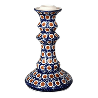 A picture of a Polish Pottery Candlestick (Chocolate Drop) | S124T-55 as shown at PolishPotteryOutlet.com/products/tall-candlestick-chocolate-drop-s124t-55