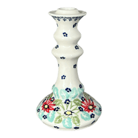 A picture of a Polish Pottery Tall Candlestick (Daisy Crown) | S124T-MC20 as shown at PolishPotteryOutlet.com/products/tall-candlestick-daisy-crown-s124t-mc20