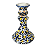 A picture of a Polish Pottery Candlestick (Kaleidoscope) | S124U-ASR as shown at PolishPotteryOutlet.com/products/tall-candlestick-kaleidoscope-s124u-asr