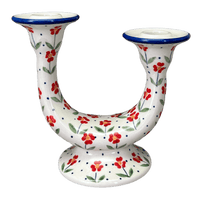 A picture of a Polish Pottery Two-Armed Candle Holder (Simply Beautiful) | S134T-AC61 as shown at PolishPotteryOutlet.com/products/two-armed-candle-holder-simply-beautiful-s134t-ac61