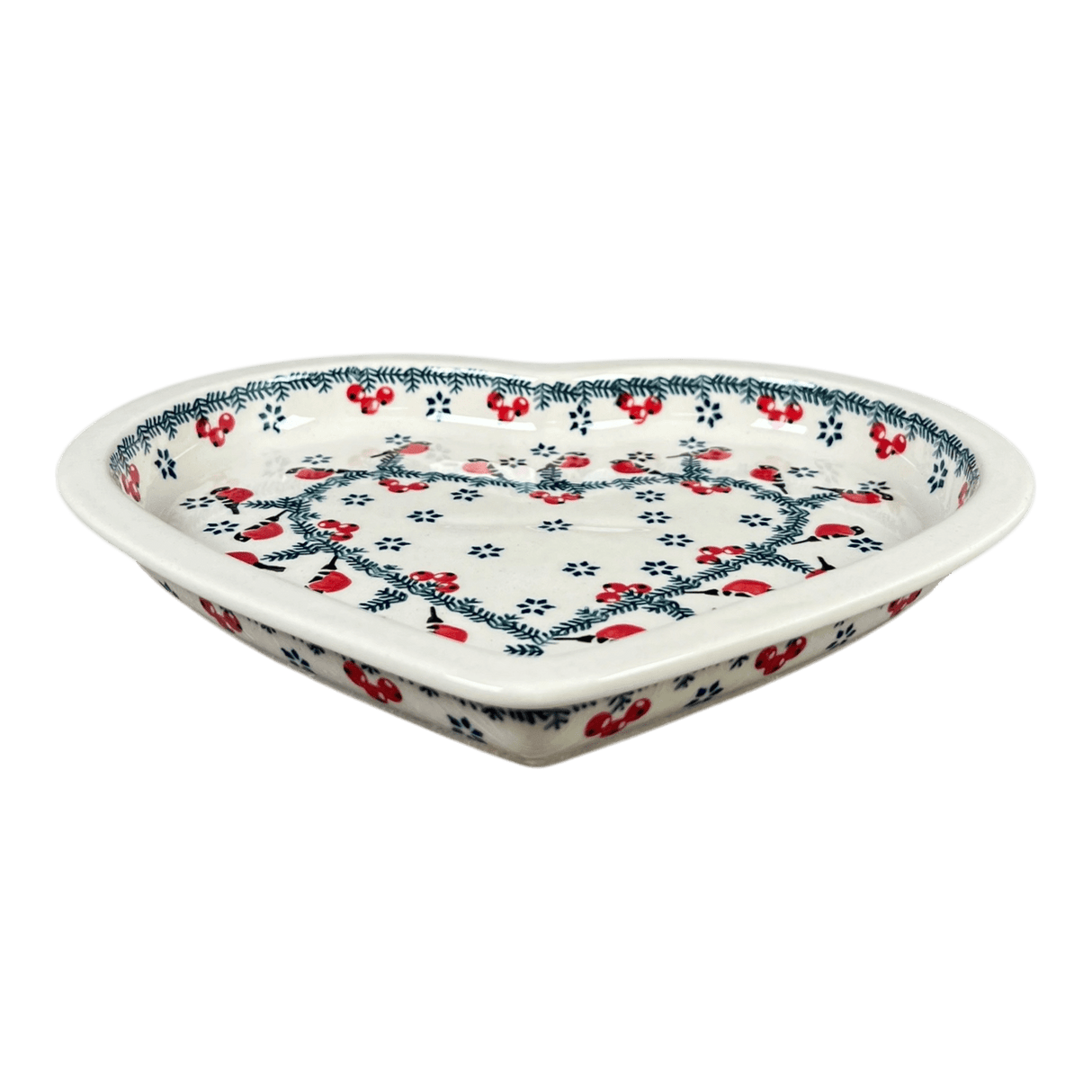 Plate, Heart-Shaped, 10.25" in "Red Bird" by Manufaktura | T118T-GILE