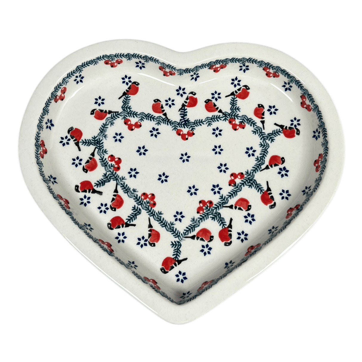 Plate, Heart-Shaped, 10.25" in "Red Bird" by Manufaktura | T118T-GILE
