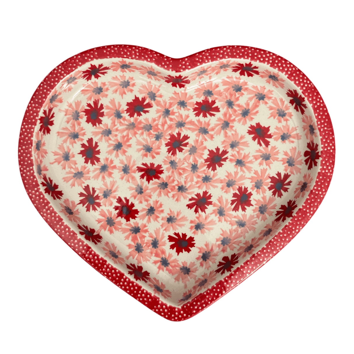 Plate, Heart-Shaped, 10.25" in "Scarlet Daisy" by Manufaktura | T118U-AS73