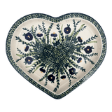 Plate, Heart-Shaped, 10.25" in "Bouncing Blue Blossoms" by Manufaktura | T118U-IM03