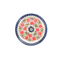 A picture of a Polish Pottery 7.25" Dessert Plate (Pink Poinsettia) | T131S-PS14 as shown at PolishPotteryOutlet.com/products/7-25-round-dessert-plate-pink-poinsettia-t131s-ps14