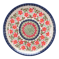 A picture of a Polish Pottery 10" Dinner Plate (Pink Poinsettia) | T132S-PS14 as shown at PolishPotteryOutlet.com/products/10-round-dinner-plate-pink-poinsettia-t132s-ps14