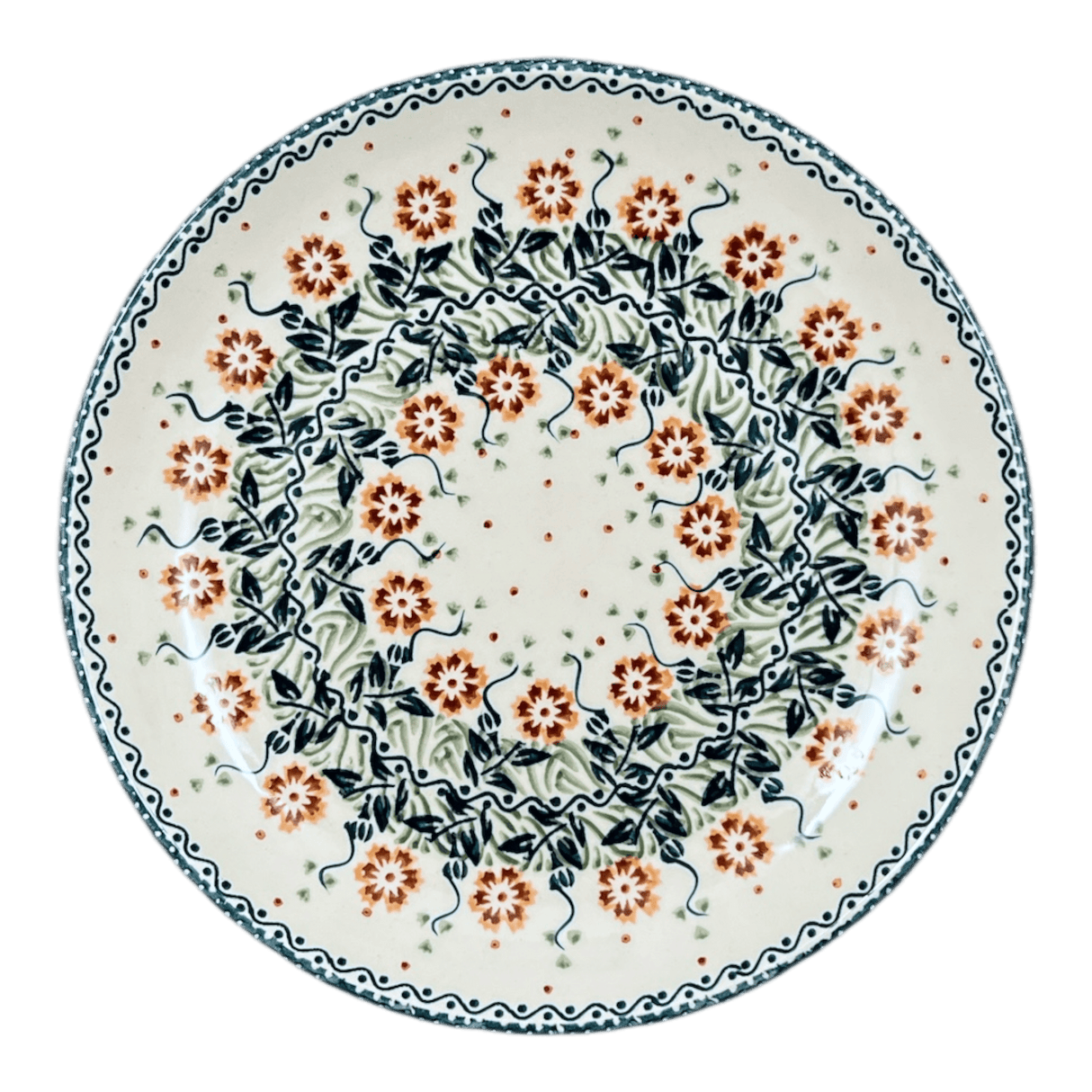 Plate, Round, Dinner, 10" in "Green Floral Vine" by Manufaktura | T132U-KLA