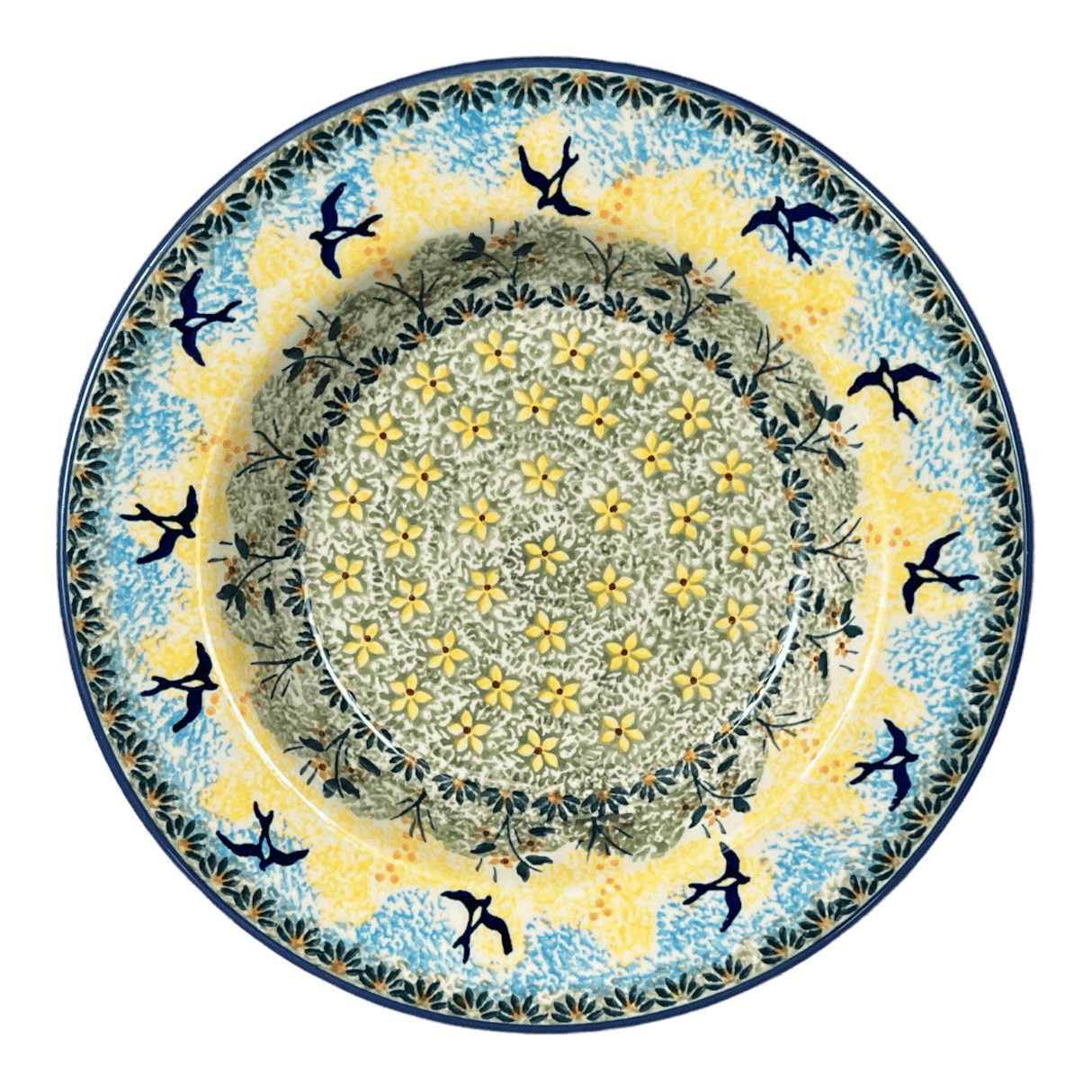 Plate, Round, Soup Plate, 9.25" in "Soaring Swallows" by Manufaktura | T133S-WK57