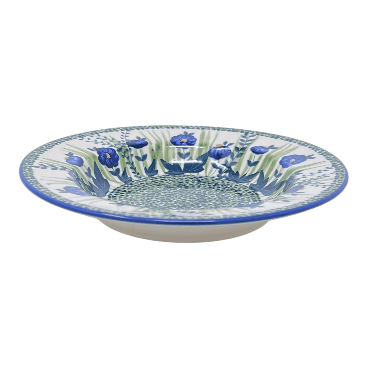 Plate, Round, Soup Plate, 9.25" in "Bouncing Blue Blossoms" by Manufaktura | T133U-IM03