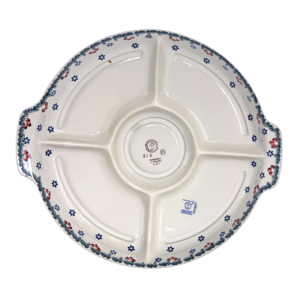 Plate, Round, Divided, 12.5" in "Red Bird" by Manufaktura | T138T-GILE