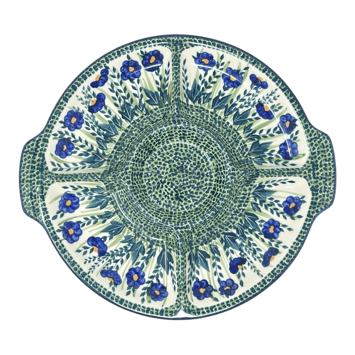 Plate, Round, Divided, 12.5" in "Bouncing Blue Blossoms" by Manufaktura | T138U-IM03