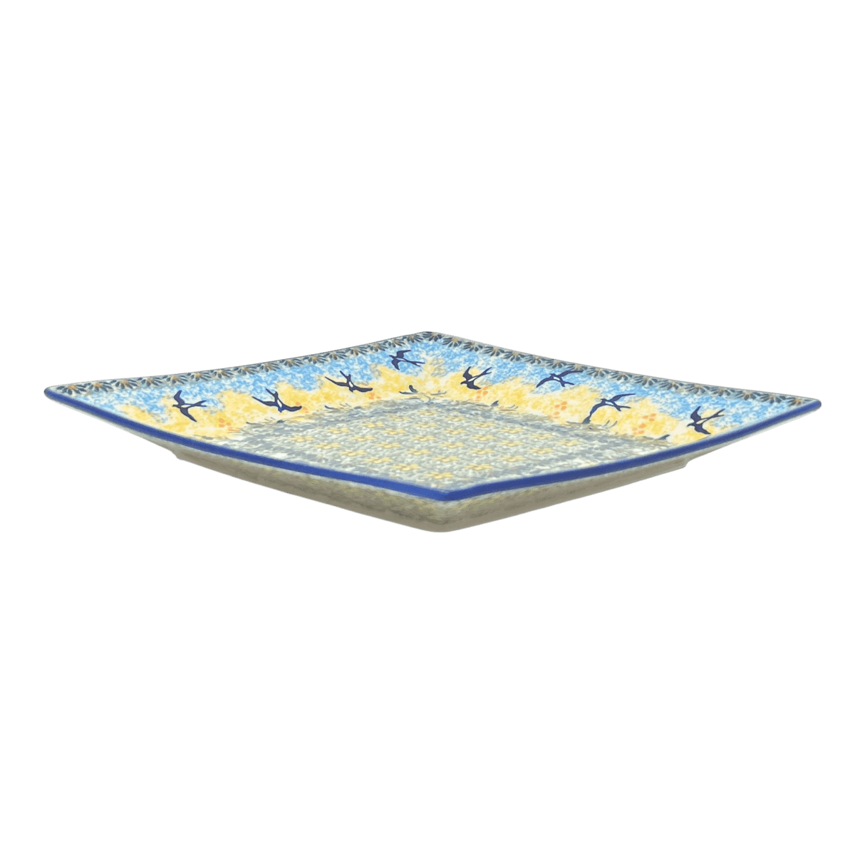 Plate, Square, Salad, 9" in "Soaring Swallows" by Manufaktura | T146S-WK57