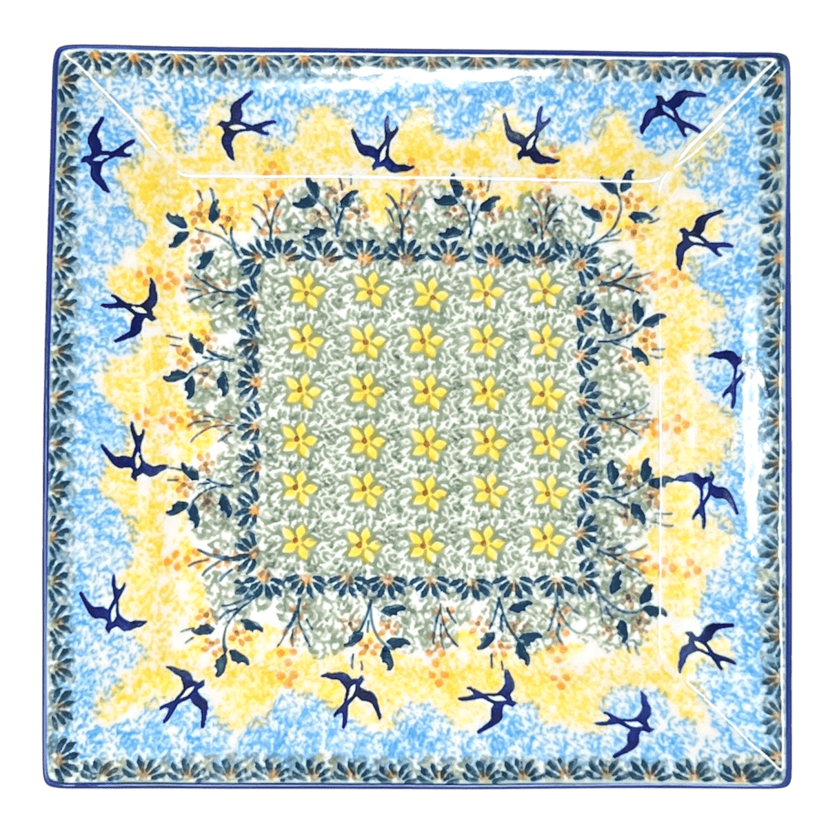 Plate, Square, Salad, 9" in "Soaring Swallows" by Manufaktura | T146S-WK57
