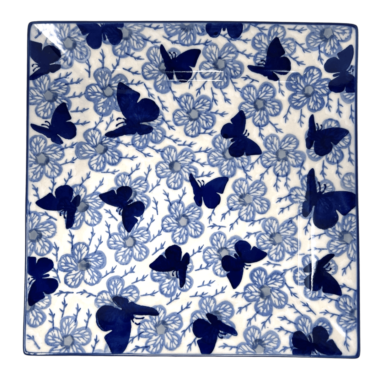 Plate, Square, Salad, 9" in "Blue Butterfly" by Manufaktura | T146U-AS58