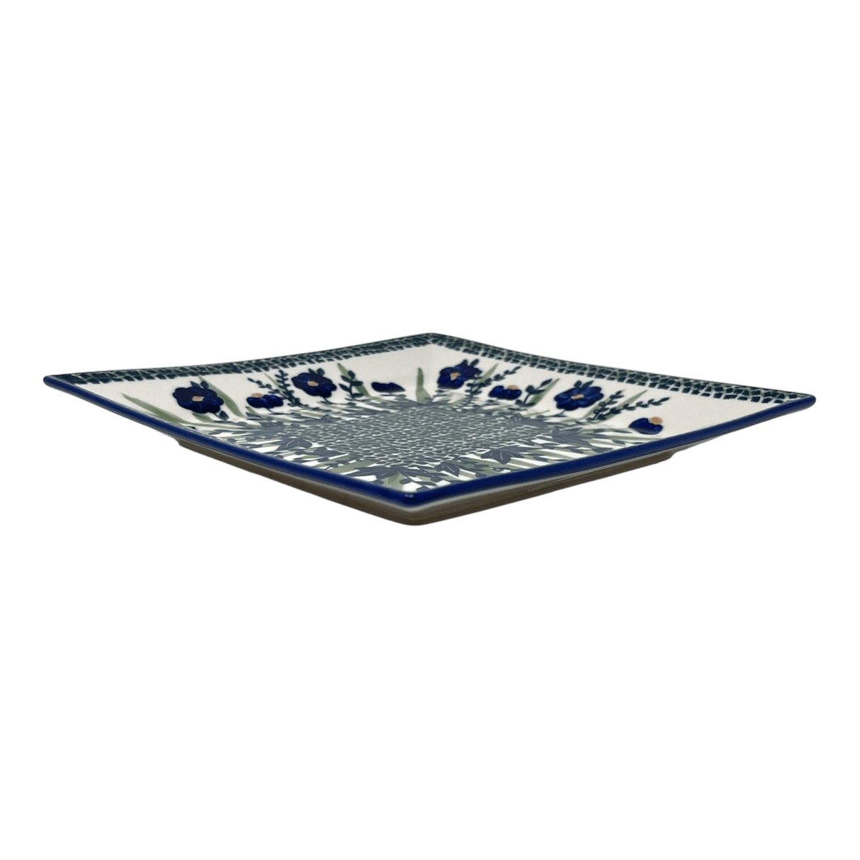 Plate, Square, Salad, 9" in "Bouncing Blue Blossoms" by Manufaktura | T146U-IM03