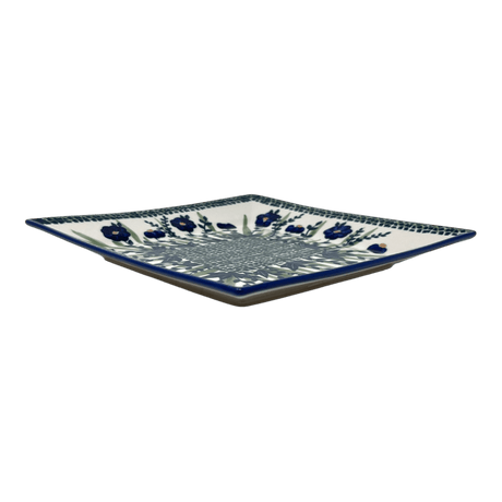 Plate, Square, Salad, 9" in "Bouncing Blue Blossoms" by Manufaktura | T146U-IM03
