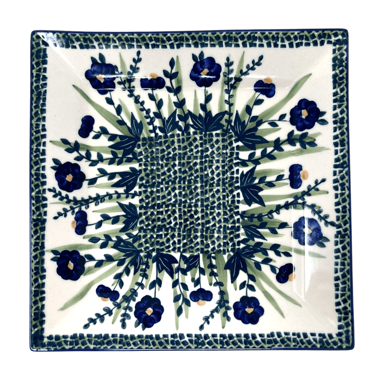 Plate, Square, Salad, 9" in "Bouncing Blue Blossoms" by Manufaktura | T146U-IM03