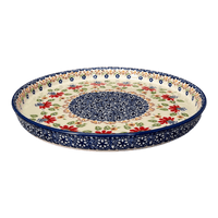 A picture of a Polish Pottery 10.25" Round Tray (Mediterranean Blossoms) | T153S-P274 as shown at PolishPotteryOutlet.com/products/round-tray-mediterranean-blossoms-t153s-p274