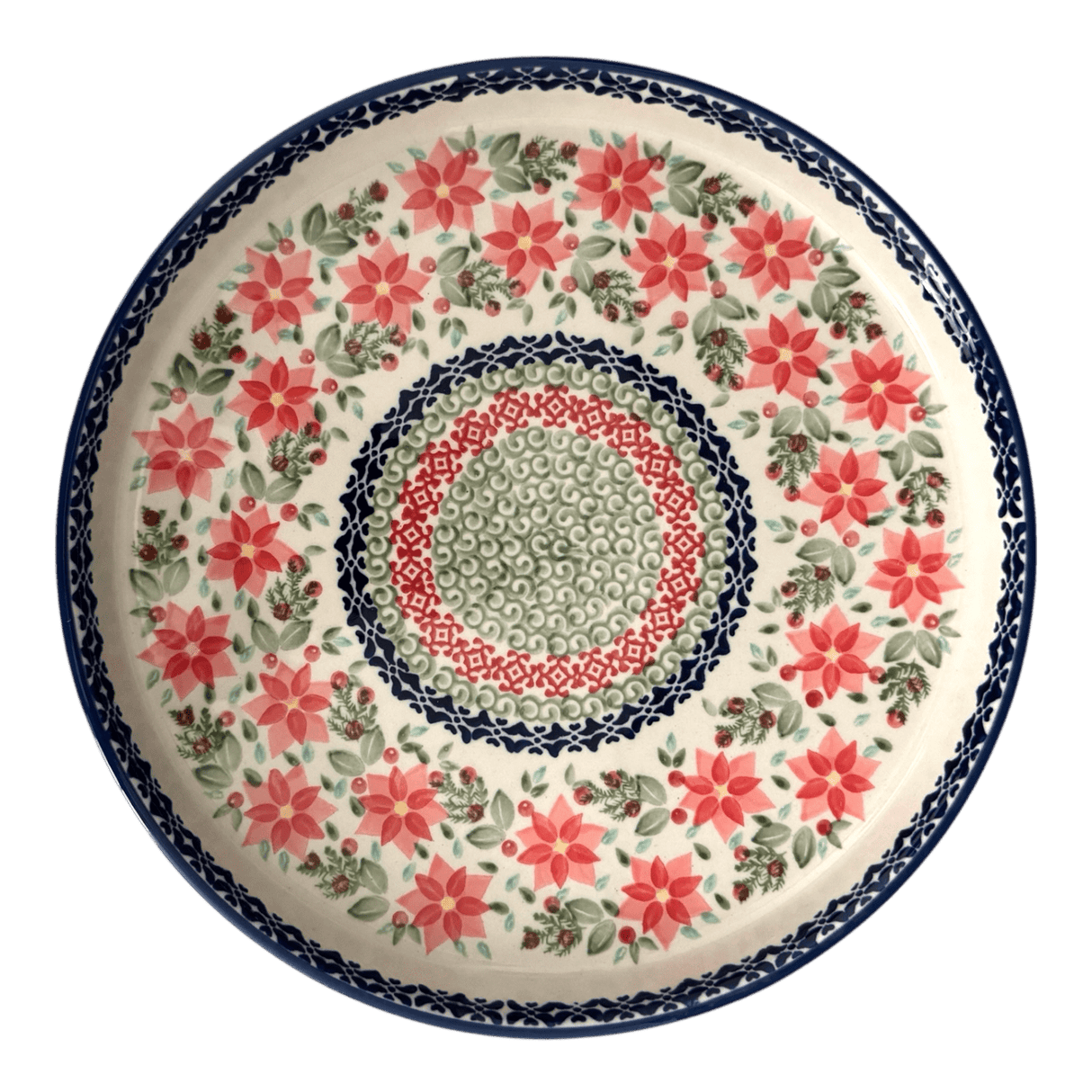 Tray, Round, 10.25" in "Pink Poinsettia" by Manufaktura | T153S-PS14