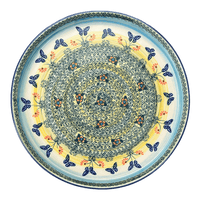 A picture of a Polish Pottery 10.25" Round Tray (Butterflies in Flight) | T153S-WKM as shown at PolishPotteryOutlet.com/products/round-tray-butterflies-in-flight-t153s-wkm