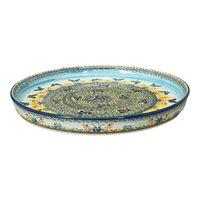 A picture of a Polish Pottery 10.25" Round Tray (Butterflies in Flight) | T153S-WKM as shown at PolishPotteryOutlet.com/products/round-tray-butterflies-in-flight-t153s-wkm