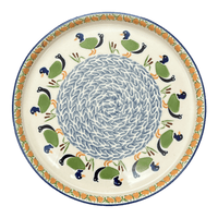 A picture of a Polish Pottery 10.25" Round Tray (Ducks in a Row) | T153U-P323 as shown at PolishPotteryOutlet.com/products/round-tray-ducks-in-a-row-t153u-p323