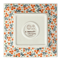 A picture of a Polish Pottery 7" Square Dessert Plate (Peach Blossoms) | T158S-AS46 as shown at PolishPotteryOutlet.com/products/7-square-dessert-plates-peach-blossoms-t158s-as46