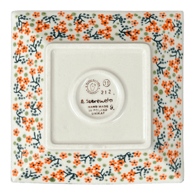 Polish Pottery 7" Square Dessert Plate (Peach Blossoms) | T158S-AS46 Additional Image at PolishPotteryOutlet.com
