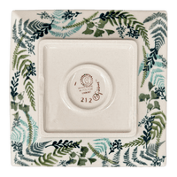 A picture of a Polish Pottery 7" Square Dessert Plate (Scattered Ferns) | T158S-GZ39 as shown at PolishPotteryOutlet.com/products/7-square-dessert-plates-scattered-ferns-t158s-gz39