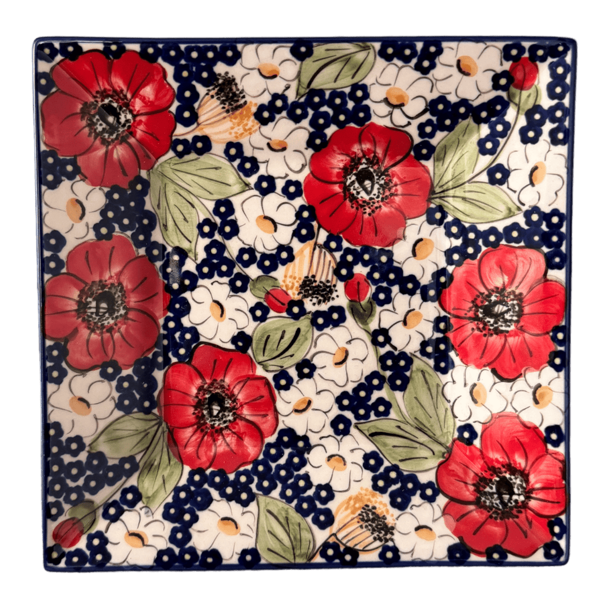 Plate, Square, Dessert, 7" in "Poppies & Posies" by Manufaktura | T158S-IM02
