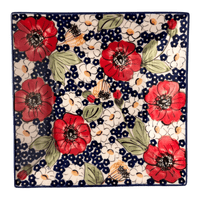 A picture of a Polish Pottery 7" Square Dessert Plate (Poppies & Posies) | T158S-IM02 as shown at PolishPotteryOutlet.com/products/7-square-dessert-plates-poppies-posies