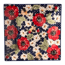 Polish Pottery 7" Square Dessert Plate (Poppies & Posies) | T158S-IM02 Additional Image at PolishPotteryOutlet.com