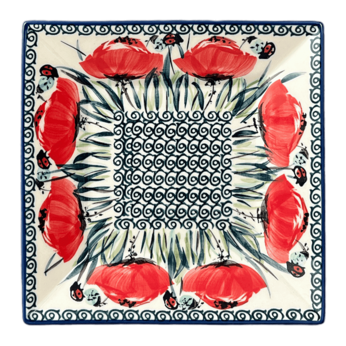 Plate, Square, Dessert, 7" in "Poppy Paradise" by Manufaktura | T158S-PD01