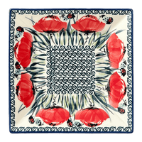 A picture of a Polish Pottery 7" Square Dessert Plate (Poppy Paradise) | T158S-PD01 as shown at PolishPotteryOutlet.com/products/7-square-dessert-plates-poppy-paradise-t158s-pd01